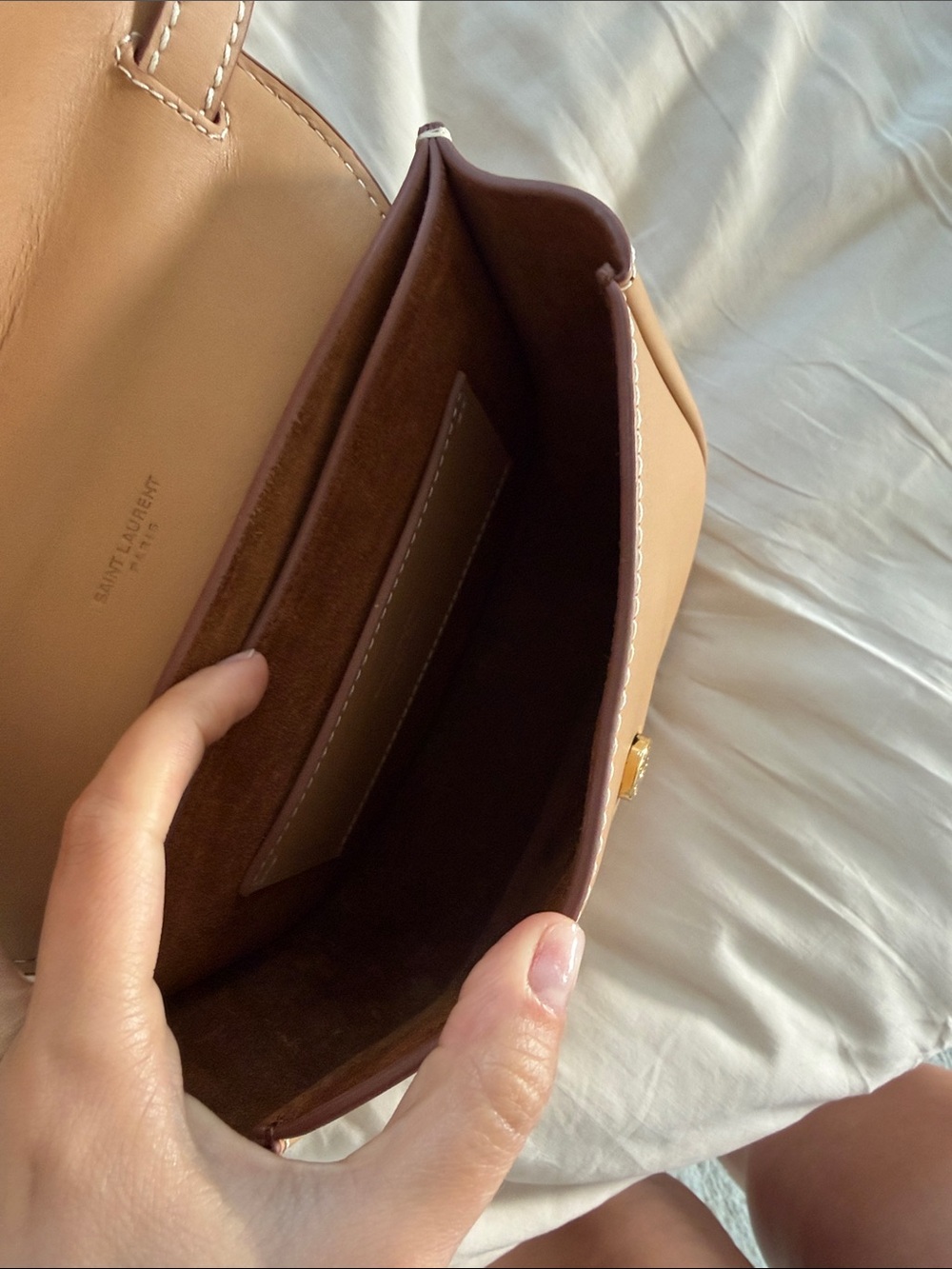 Saint Laurent Tan and Ivory Mini Saddle Bag with Gold YSL Hardware - Picture 6 of 7